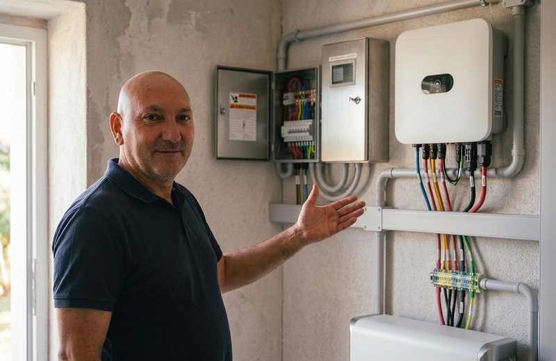 Gianluca Marsala spiega l'inverter e la batteria di accumulo