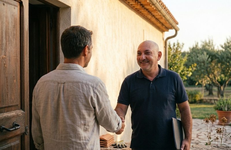 Gianluca Marsala saluta un cliente sulla porta di casa